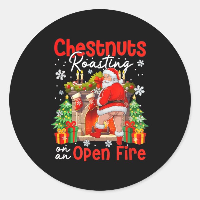 Adesivo Redondo Chestnuts Roasting On An Open Fire Funny Santa  (Frente)
