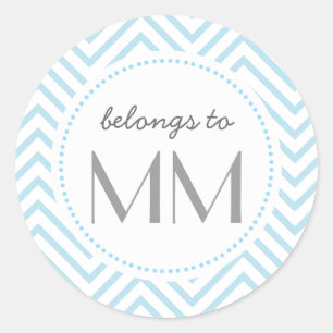 Adesivo Redondo Chevron azul Monogrammed - Tag de DIY