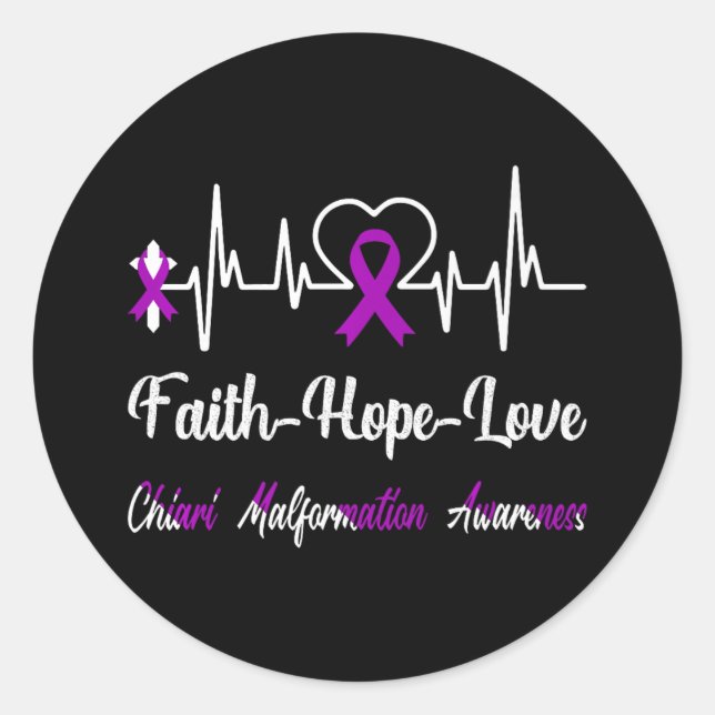 Adesivo Redondo Chiari Malformation Awarness Hearbeat Christian (Frente)