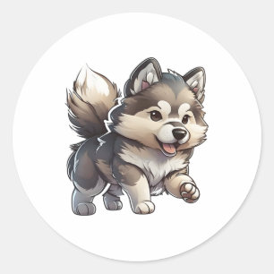 Adesivo Redondo Chibi Alaskan Malamute