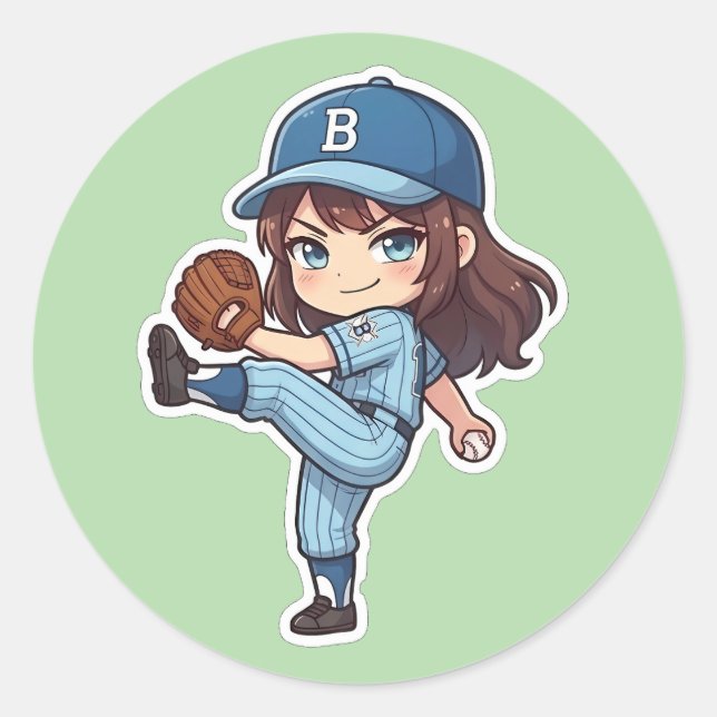 Adesivo Redondo Chibi Baseball 2026 Edition - Pitcher Wind-up (Frente)