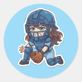Adesivo Redondo Chibi Baseball Edição 2026 - Apanhador Bloqueando