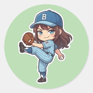 Adesivo Redondo Chibi Baseball Edição 2026 - Arremesso do Pitcher