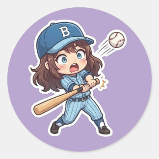 Adesivo Redondo Chibi Beisebol Edição 2026 - Jogada de Rebatida de