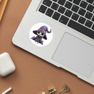 Adesivo Redondo Chibi Bone Witch Sticker - Fantasia Gótica Fofa De