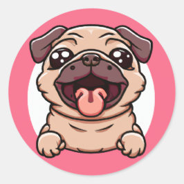 Adesivo Redondo Chibi Bonito Pug Saindo Através Do Buraco