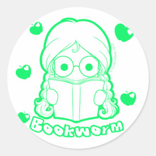 Adesivo Redondo Chibi Bookworm Sticker