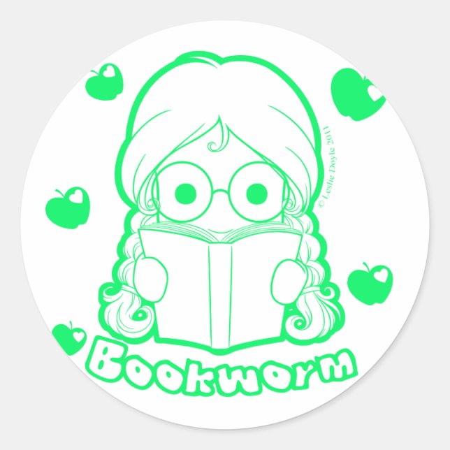 Adesivo Redondo Chibi Bookworm Sticker (Frente)
