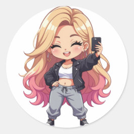 Adesivo Redondo Chibi Cutie