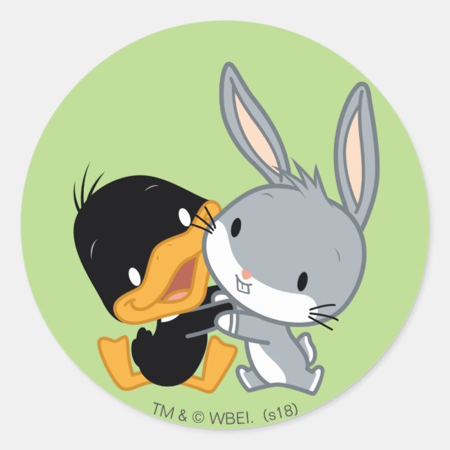 Adesivo Redondo Chibi DAFFY DUCK™ e INSETOS BUNNY™ (Frente)