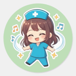 Adesivo Redondo Chibi Enfermeira Original 2.0 - Pulso de Alegria