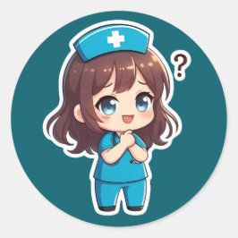Adesivo Redondo Chibi Enfermeira Original - O Momento da Pergunta