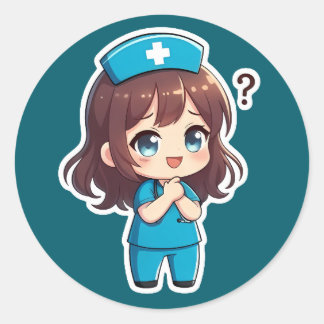 Adesivo Redondo Chibi Enfermeira Original - O Momento da Pergunta