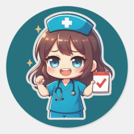 Adesivo Redondo Chibi Enfermeira Original - Vida de Enfermagem