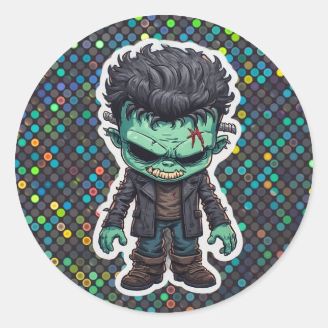 Adesivo Redondo Chibi Frankenstein Monster Cartoon Sticker (Frente)