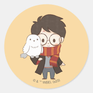 Adesivo Redondo Chibi HARRY POTTER™ & Hedwig