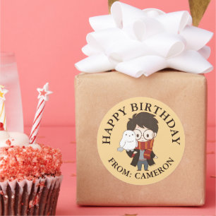 Adesivo Redondo Chibi HARRY POTTER™ & Hedwig   Feliz Aniversário