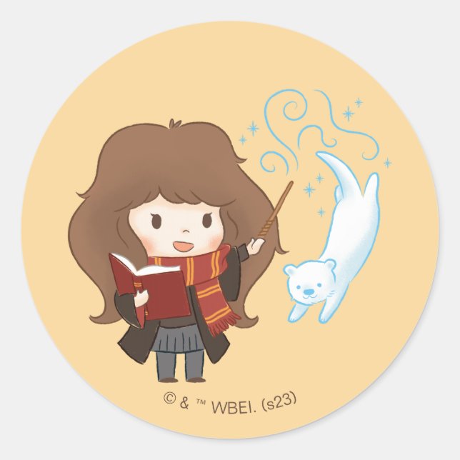 Adesivo Redondo Chibi Hermione Granger Patronus (Frente)