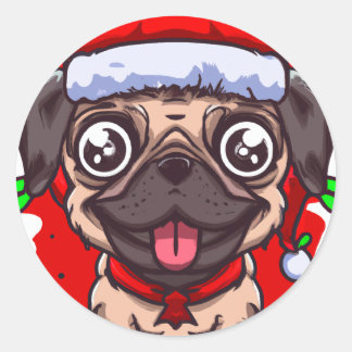 Adesivo Redondo Chibi Kawaii Cachorro Pug Palito