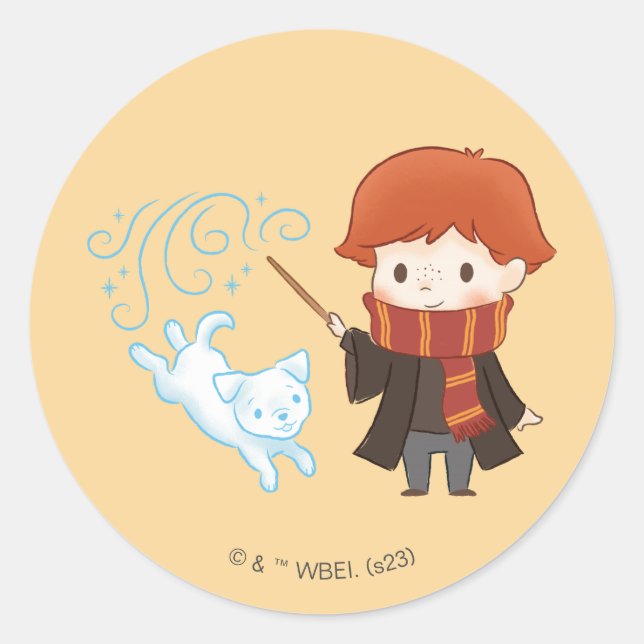 Adesivo Redondo Chibi Ron Weasley Patronus (Frente)