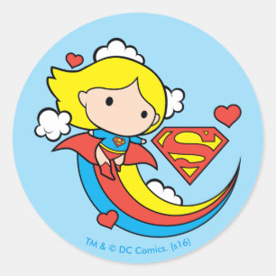 Adesivo Redondo Chibi Supergirl Flying Rainbow