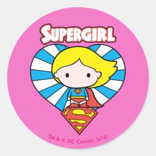 Adesivo Redondo Chibi Supergirl Starburst Heart and Logo