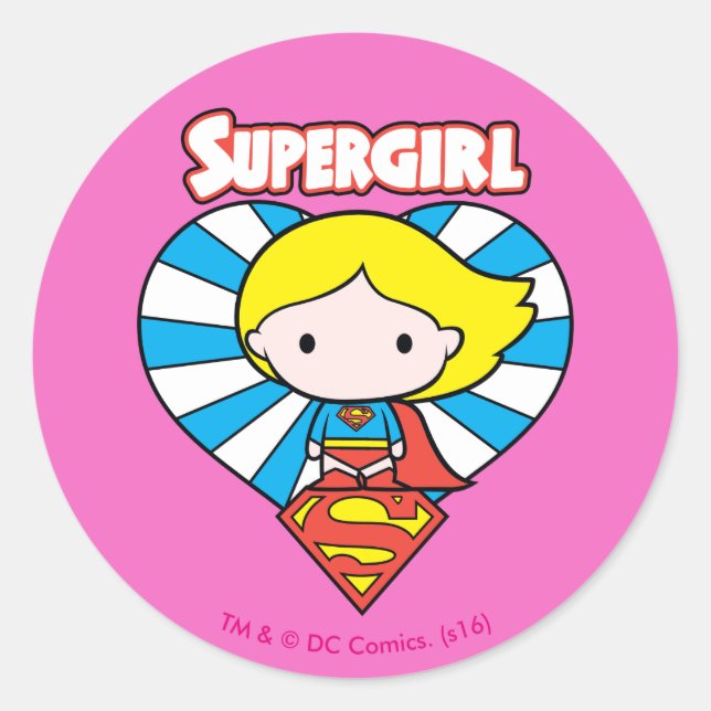 Adesivo Redondo Chibi Supergirl Starburst Heart and Logo (Frente)