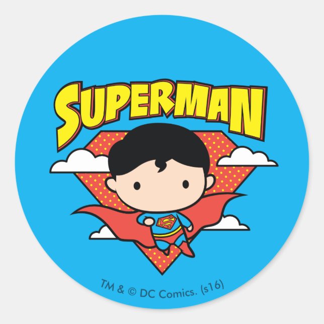 Adesivo Redondo Chibi Superman Bolinhas Shield e Nome (Frente)