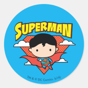 Adesivo Redondo Chibi Superman Bolinhas Shield e Nome