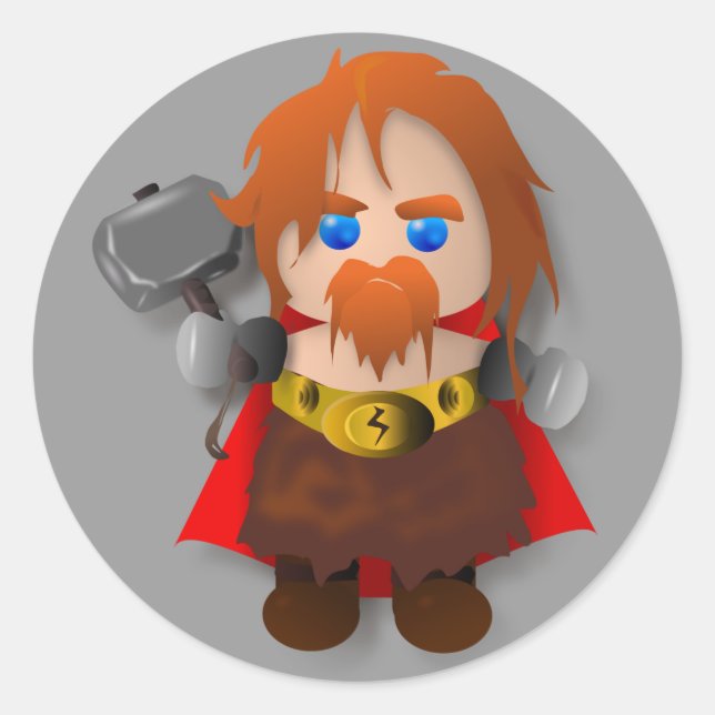 Adesivo Redondo Chibi Thor com Hammer (Frente)