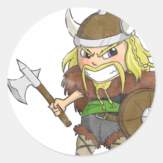 Adesivo Redondo Chibi Viking (Distante) (Frente)