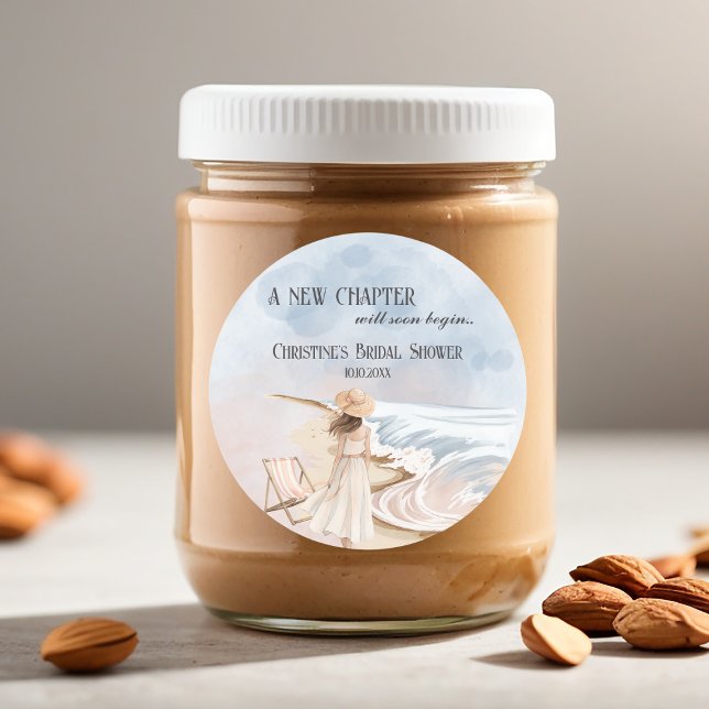 Adesivo Redondo Chic 'A New Chapter Beach and Waves Chá de panela' (Criador carregado)