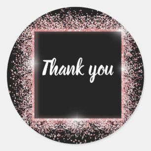 Adesivo Redondo Chic Black and Pink Gliter Obrigado Stickers