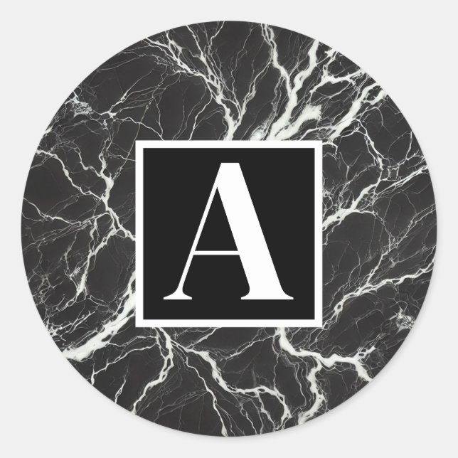 Adesivo Redondo Chic Black & White Marble Look Glamor (Frente)