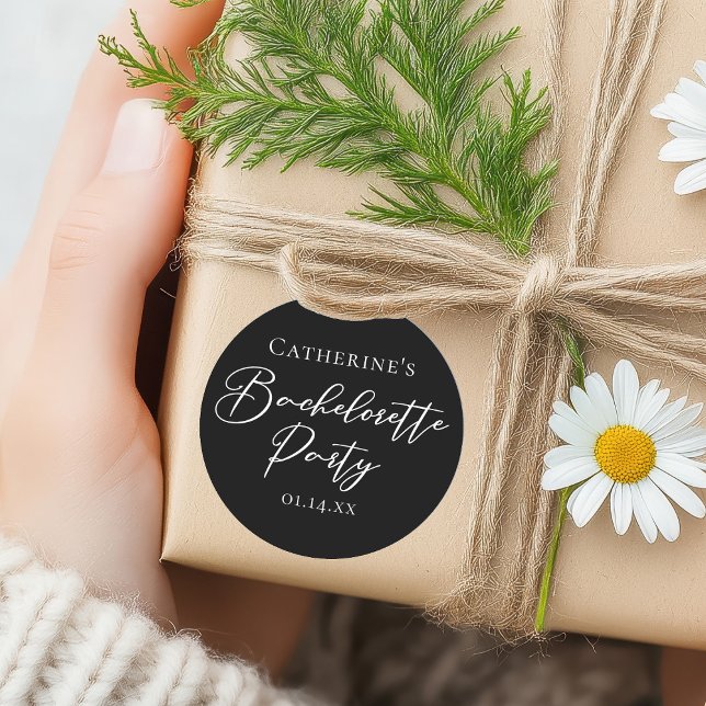 Adesivo Redondo Chic Black White Minimalist Bachelorette Party (Criador carregado)