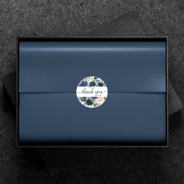 Adesivo Redondo Chic Blooms | Marinho Azul e Blush Obrigado (Criador carregado)