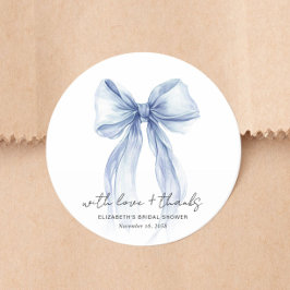Adesivo Redondo Chic Blue Bow Watercolor Bridal Shower Thank You