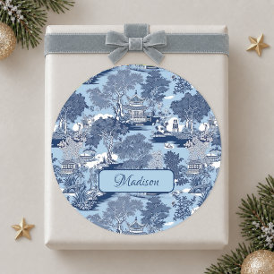 Adesivo Redondo Chic Blue salgueiro branco chinoiserie cottage