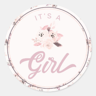 Adesivo Redondo Chic Blush Floral Novo Bebê Rosa É um Favor de G