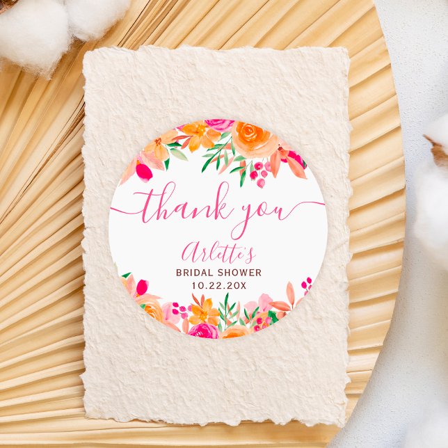 Adesivo Redondo Chic Bold queda chá de panela de aquarela floral (Chic Bold fall floral watercolor bridal shower Classic Round Sticker)