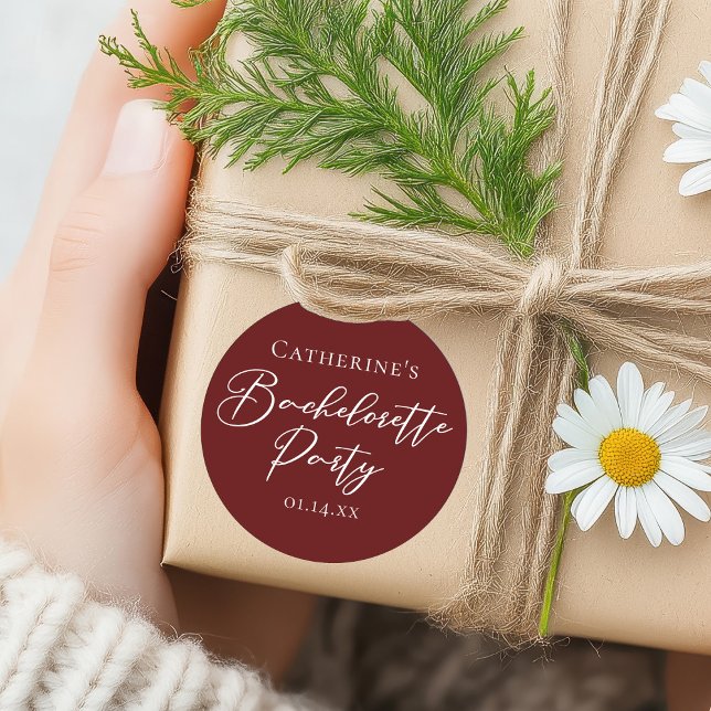 Adesivo Redondo Chic Burgundy Bachelorette Party Personalized (Criador carregado)