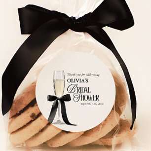Adesivo Redondo Chic Champanhe Bridal Shower Preto e Branco