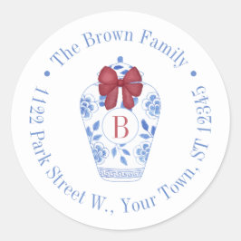 Adesivo Redondo Chic Christmas Ginger Jar Monograma Endereço de de