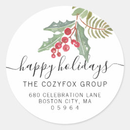 Adesivo Redondo Chic Christmas Holly Berry Endereço