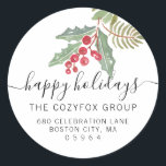 Adesivo Redondo Chic Christmas Holly Berry Endereço<br><div class="desc">Chic e elegante aquarela de Natal,  morango de Natal com guião e adesivo clássico de fontes modernas.</div>