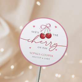 Adesivo Redondo Chic Coquette Cereja em Cima Chá de Noiva