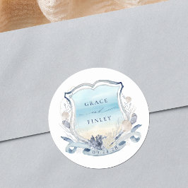 Adesivo Redondo Chic Costeira de Casamento de Praia Elegante