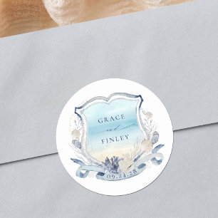 Adesivo Redondo Chic Costeira de Casamento de Praia Elegante