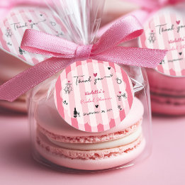 Adesivo Redondo Chic Desenho à Mão Faixa Rosa Chá de Bebê de Noiva