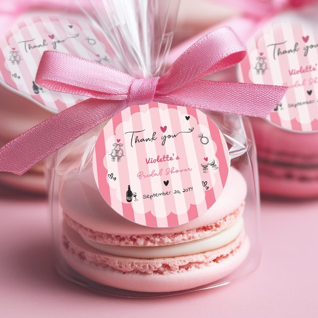 Adesivo Redondo Chic Desenho à Mão Faixa Rosa Chá de Bebê de Noiva (Criador carregado)